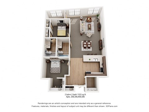 2-bedroom, 2-bathroom, 1333 Sq Ft Apartment